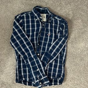Hollister button up, blue and white, size M